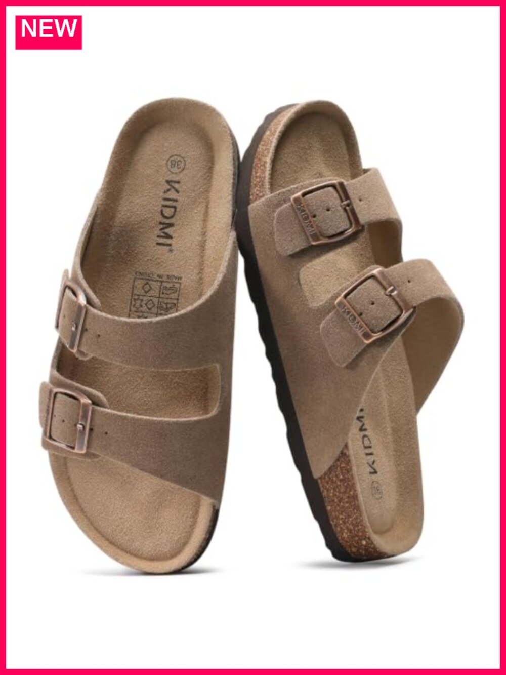 Women's Cork Footbed Slide Sandals with Arch Support, Suede